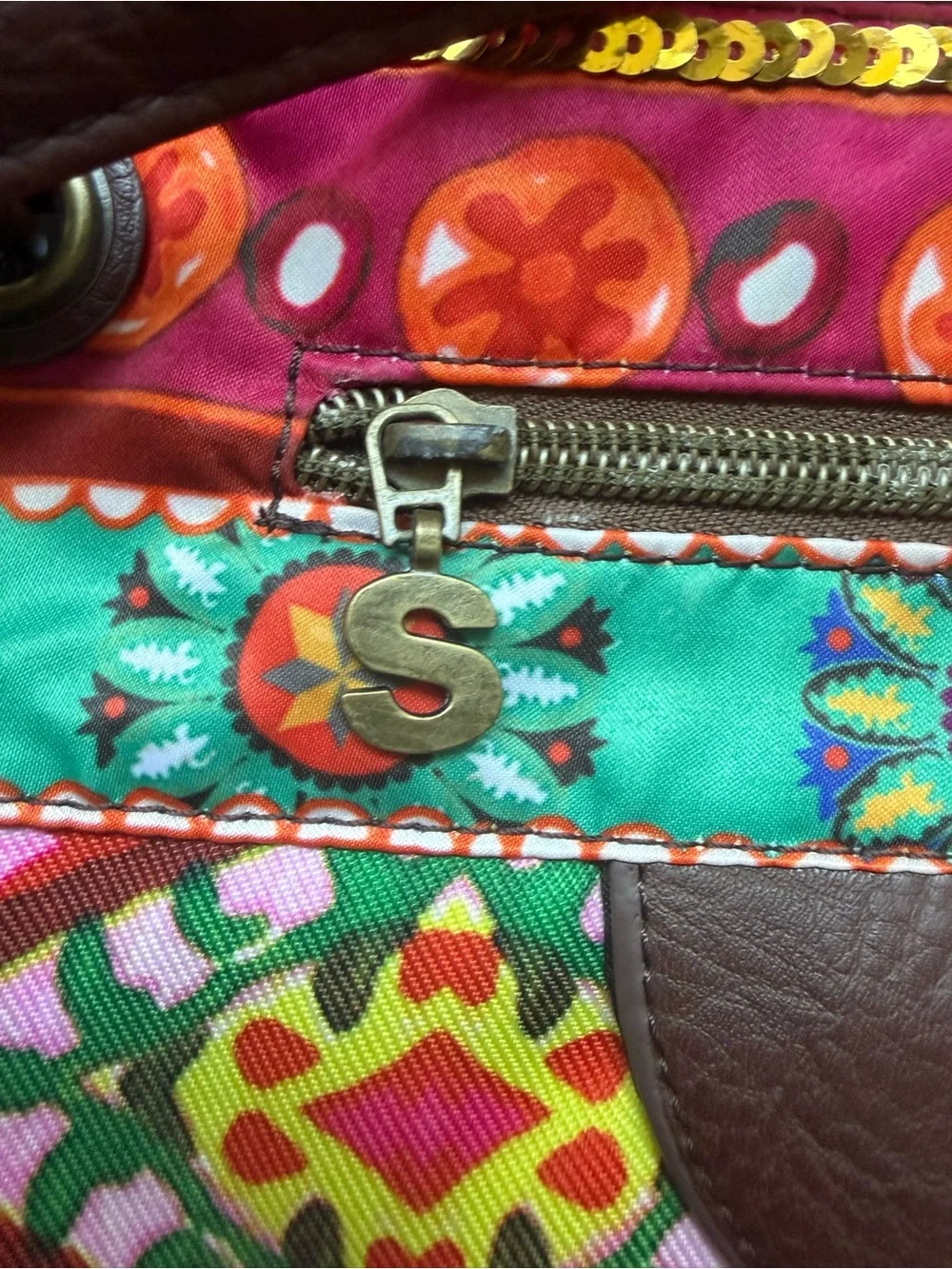 Desigual Multicolor Floral Geo Patch Crossbody with Brown Trim - Picture 4 of 17